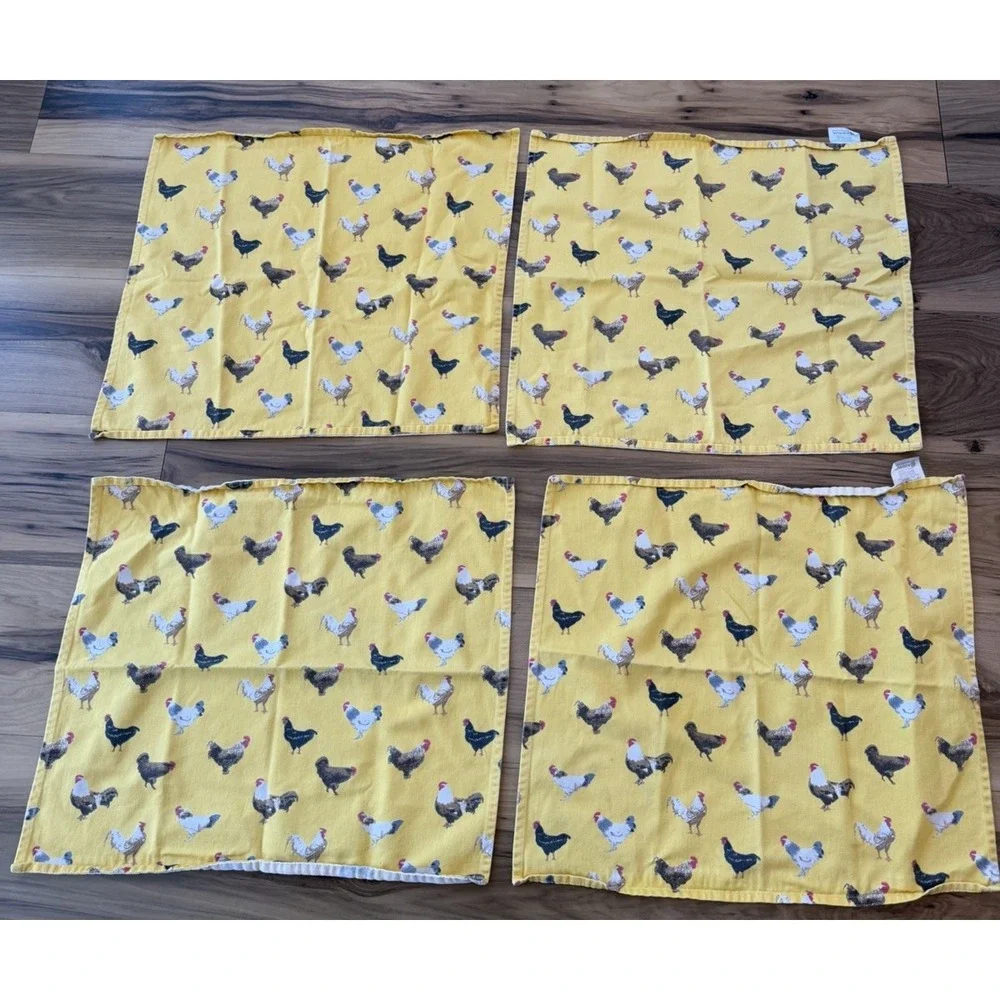 Bodrum Set of 4 Chicken Rooster Placemats Yellow Farmhouse Cotton 18x20